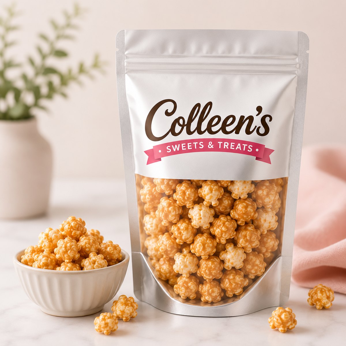 A bag of Colleen's artisan popcorn